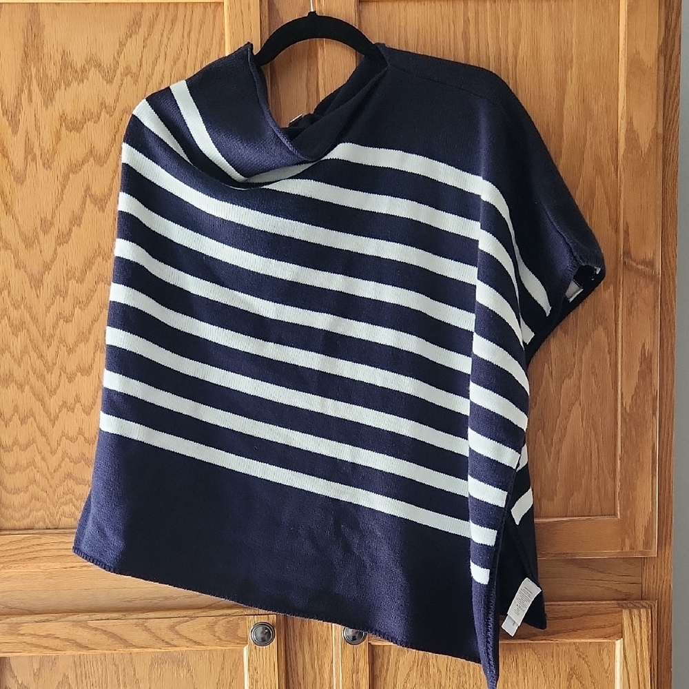 Navy and White Striped Poncho/Shawl